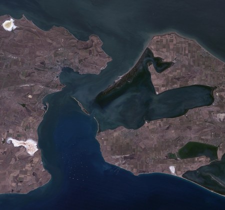 Kerch Strait, Ukraine, Russia, Near Natural Colors Satellite Image, Land Sat 5, 2011 08 30
